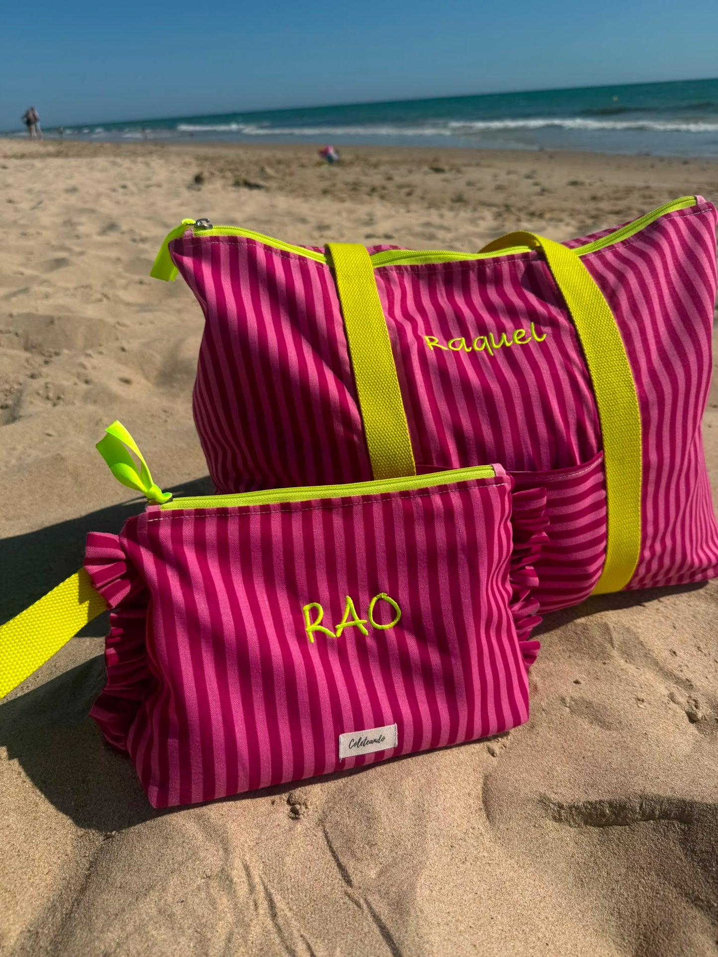 Bolso de playa rayas ibiza fuxia