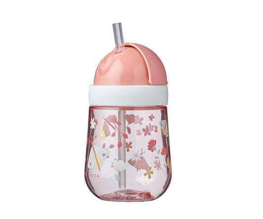 Vaso con pajita Flores y Mariposas