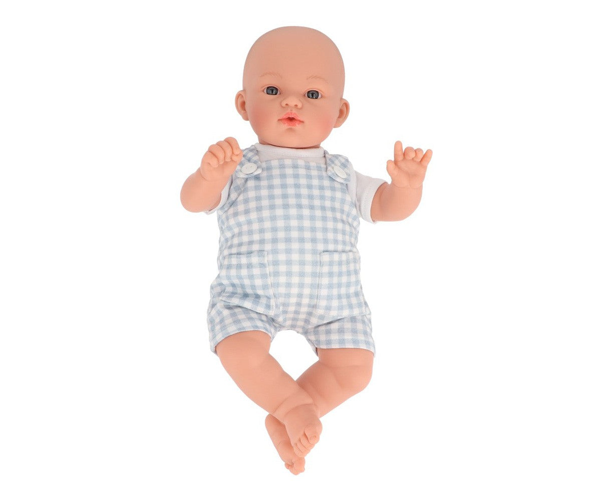 Muñeco Mateo con peto vichy azul