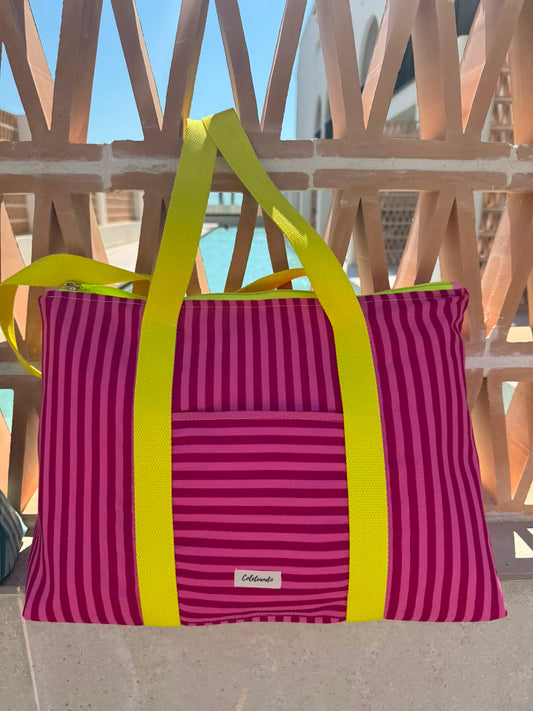 Bolso de playa rayas ibiza fuxia