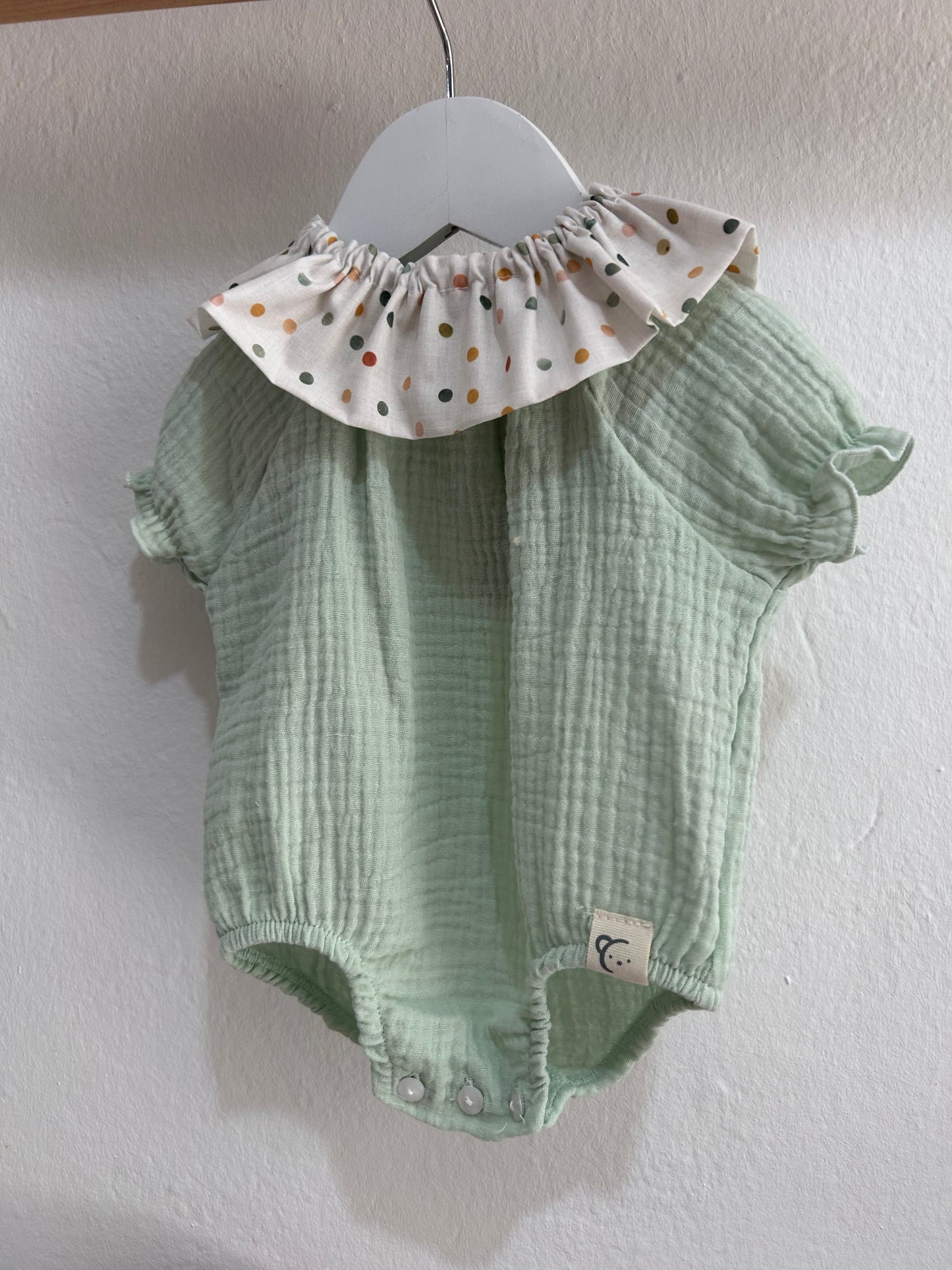 Pelele bambula fruncido menta