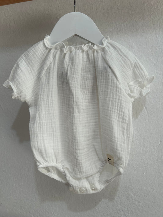 Pelele bambula fruncido blanco