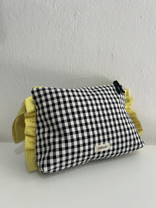 Neceser volante vichy negro y amarillo flúor