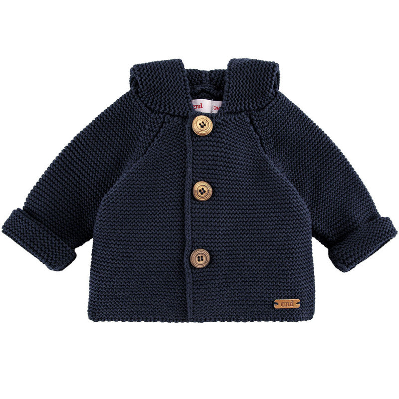 Chaquetón punto bobo con capucha Marino