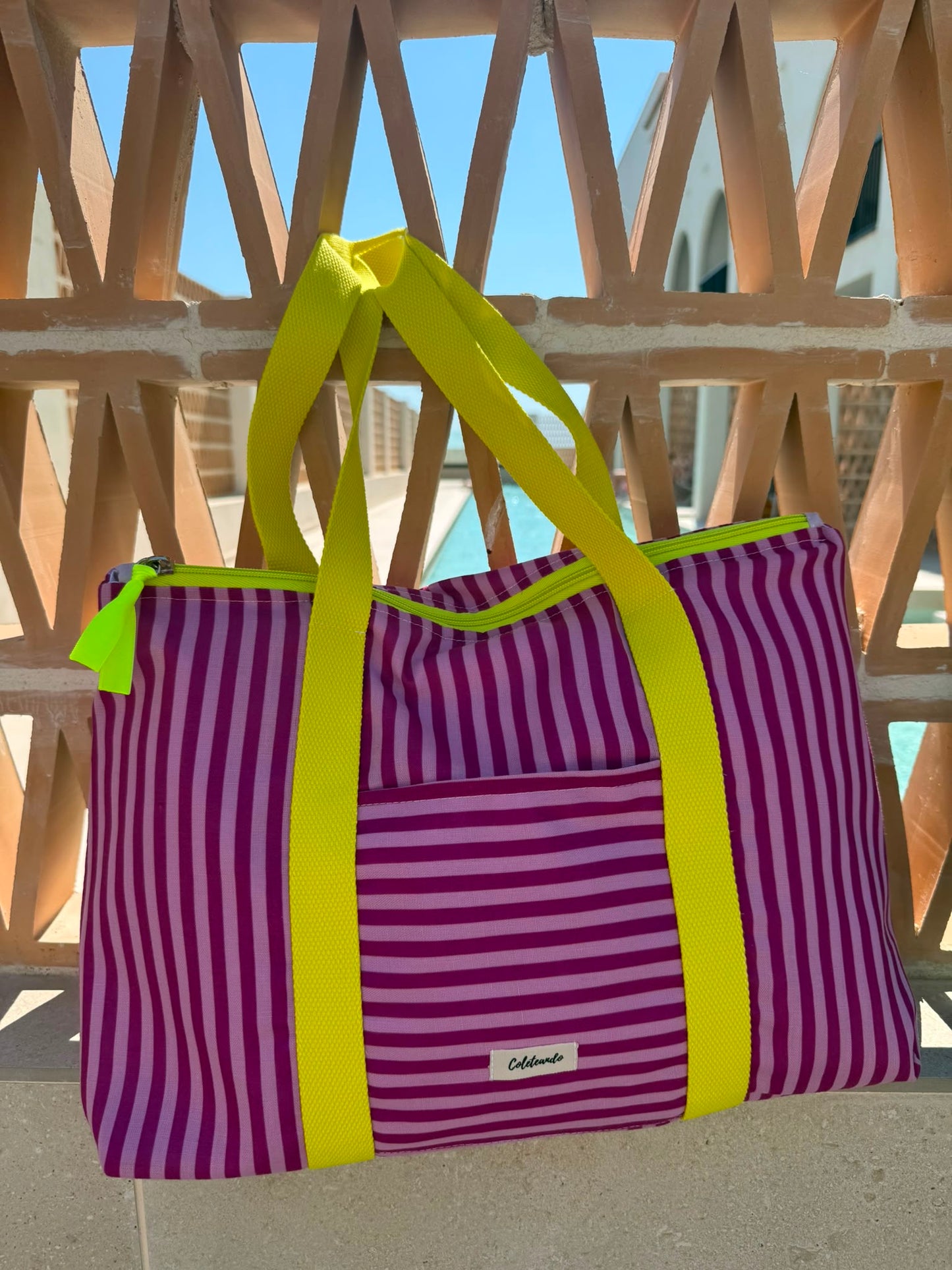 Bolso de playa rayas ibiza lila